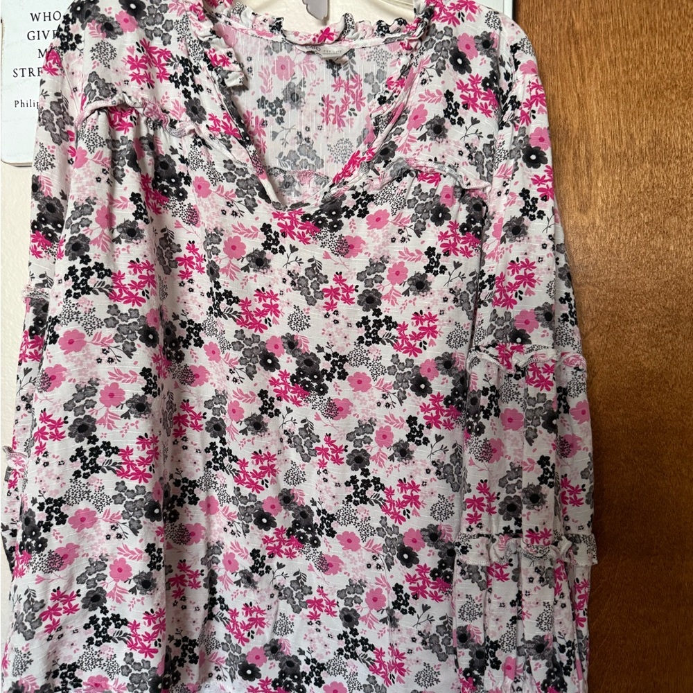 Cato Pink and Black Floral Blouse